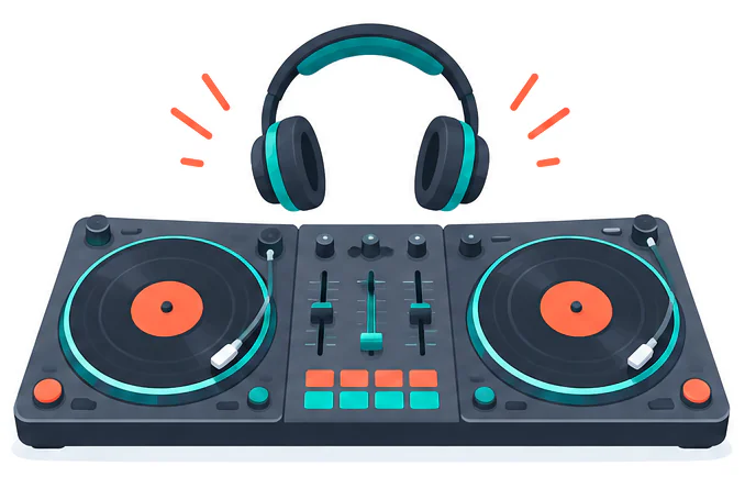 DJ-Controller und Kopfhörer zum Remixen mit einer isolierten Acapella